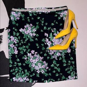 Talbots Navy Midi Skirt with Purple Floral Design